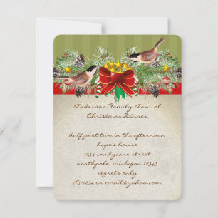 Vintage Birds Christmas Dinner Invitation Party