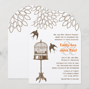 Vintage Birds Chrysanthemum Floral Wedding Invitation