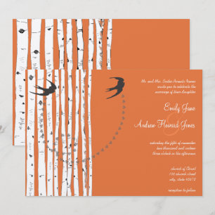 Vintage Birds Coral Rose Birch Tree Wedding Invite