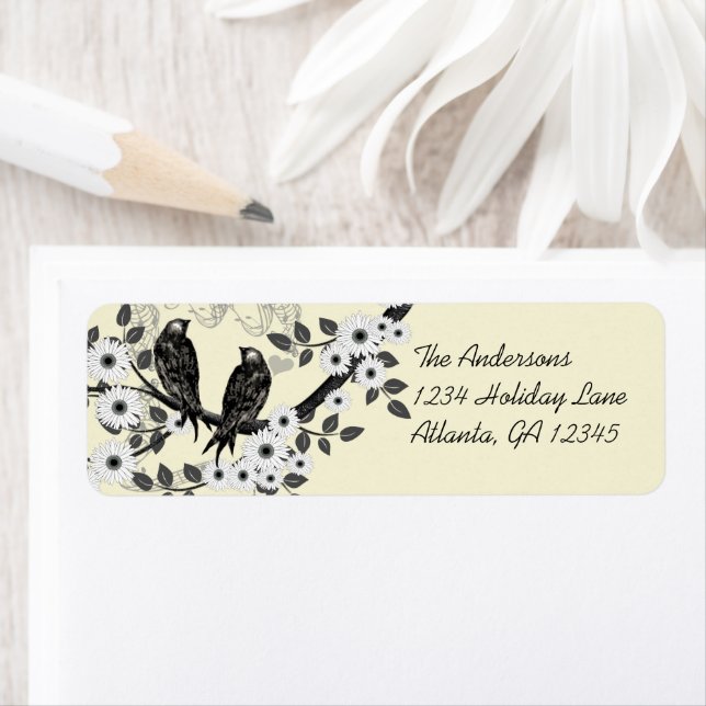 Vintage Birds Daisy Flowers Address Labels (Insitu)