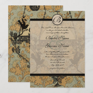 Vintage Birds Damask Chandelier Wedding Invitation