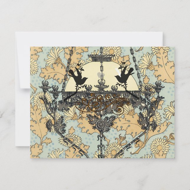 Vintage Birds Damask Chandelier Wedding RSVP (Front)