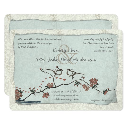 Vintage Birds Damask Wedding Invitations