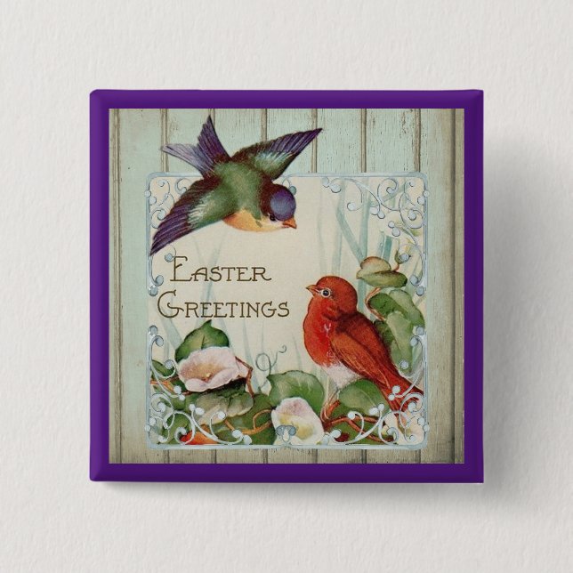 Vintage Birds Easter Button Pin (Front)