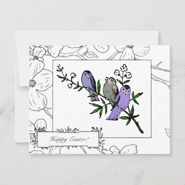 Vintage Birds Easter Greetings Holiday Card (Front)