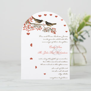 Vintage Birds Ember Glow Coral Wedding Invitations