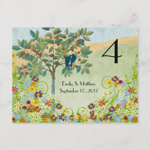 Vintage Birds Flower Swirl Wedding Number Card