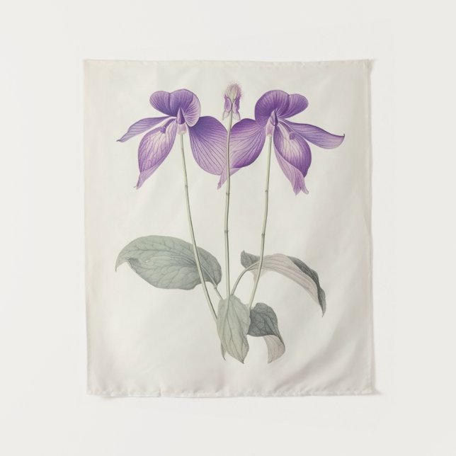 Vintage Birds Foot Violet Botanical Print Flowers Tapestry (Front)