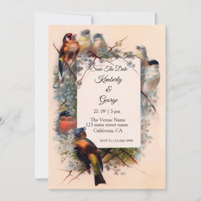 Vintage Birds Frame Wedding Invitations (Front)