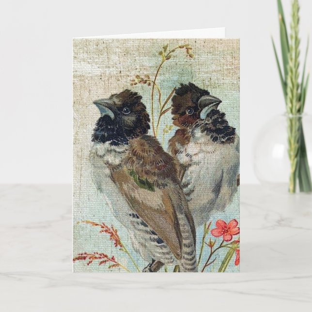 Vintage Birds Grunge Christmas Holiday Card (Front)