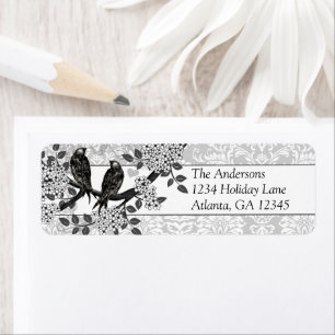 Vintage Birds Hand Drawn Flowers on Damask Address