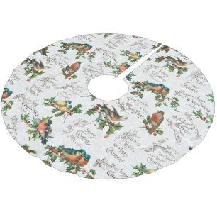 Vintage Birds, Holly & Christmas Greetings Brushed Polyester Tree Skirt
