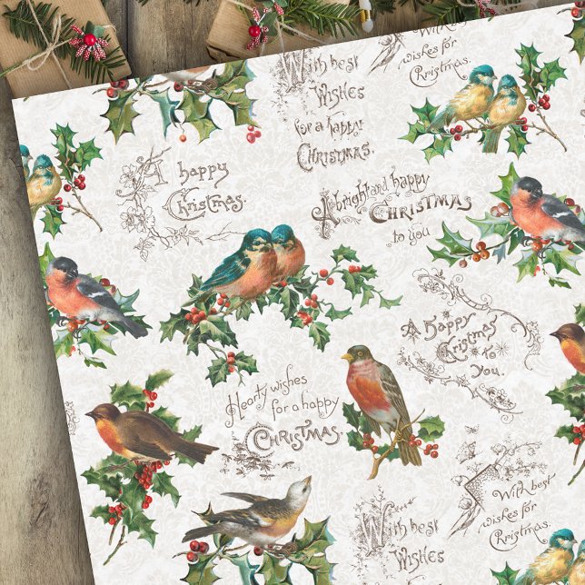 Vintage Birds, Holly & Christmas Greetings Tissue Paper (Creator Uploaded)