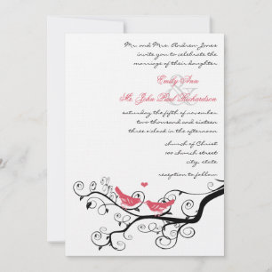 Vintage Birds Honeysuckle Pink Wedding Invite