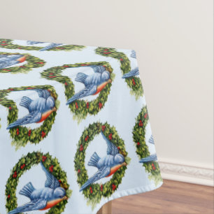 Vintage Birds in Christmas Wreaths Tablecloth