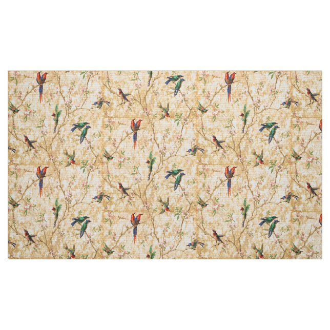 Vintage Birds In Flowering Trees Pattern Fabric (Fat Quarter)