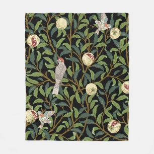 Vintage birds in foliage with birds and fruits sea fleece blanket