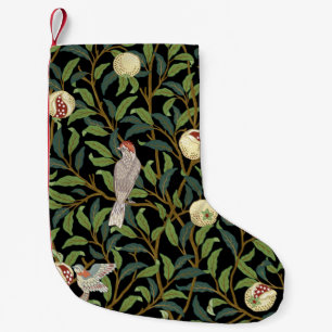 Vintage birds in foliage with birds and fruits sea small christmas stocking
