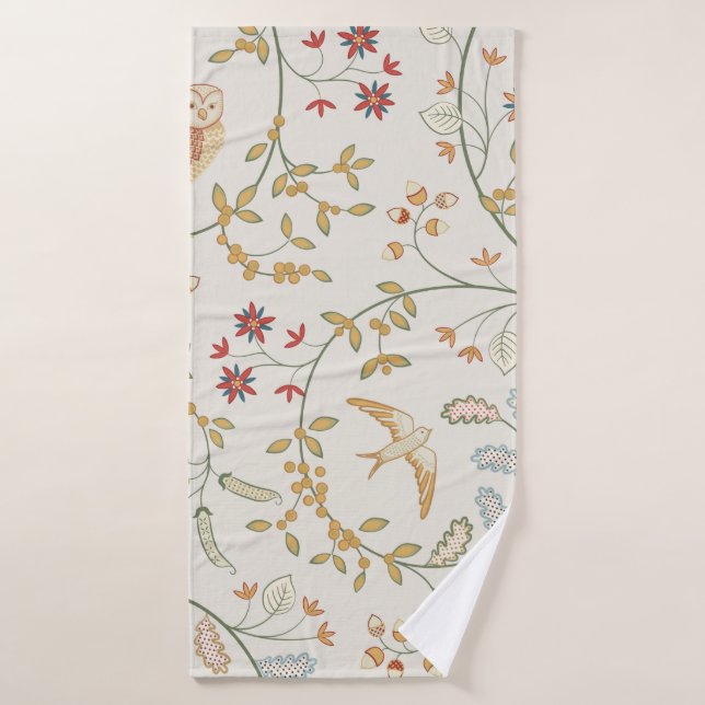 Vintage birds in foliage with flowers seamless pat bath towel (Bath Towel)