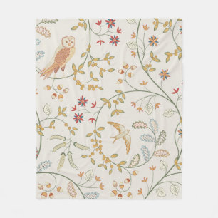 Vintage birds in foliage with flowers seamless pat fleece blanket