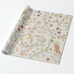 Vintage birds in foliage with flowers seamless pat wrapping paper