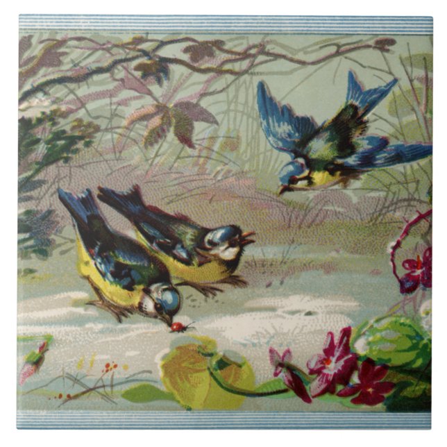 Vintage Birds in the Snow Ceramic Tile (Front)