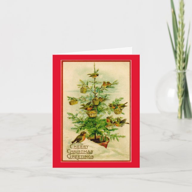 Vintage Birds in Tree Holiday Card (Front)
