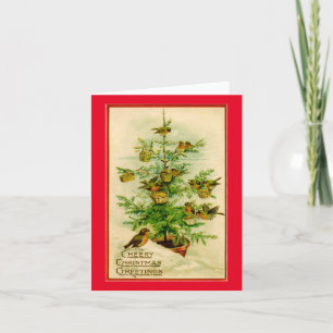 Vintage Birds in Tree Holiday Card