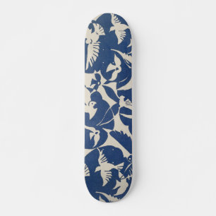 Vintage Birds in White and Blue Japanese Pattern Skateboard