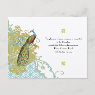 Vintage Birds Lagoon Endive Damask Wedding RSVP Enclosure Card