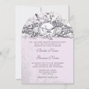 Vintage Birds Lavender Scroll Wedding Invitation