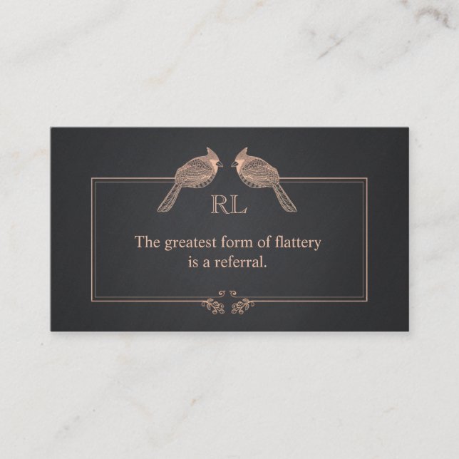 Vintage Birds Monogram Customer Referral Card (Front)