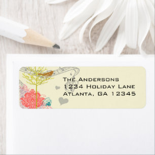 Vintage Birds Musical Coral Damask Tree Address