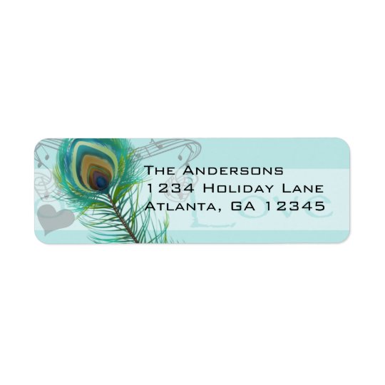 Vintage Birds Musical Peacock Feather Address Return Address Label