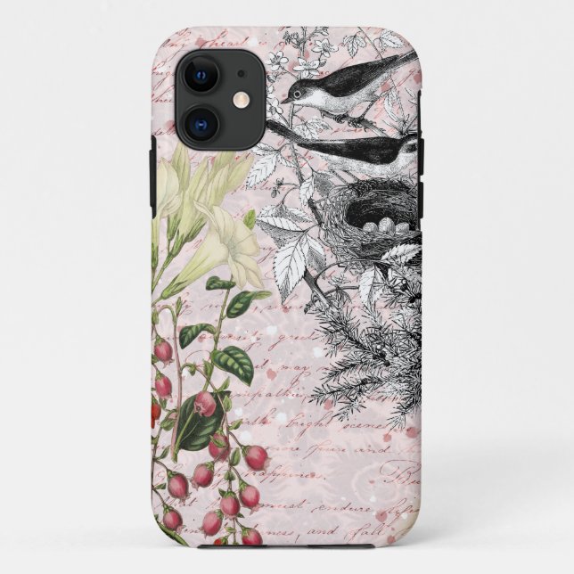 Vintage Birds Nest Flowers Case-Mate iPhone Case (Back)