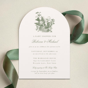Vintage Birds Nest Preppy Neutral Baby Shower Invitation