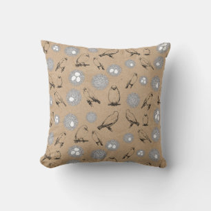 Vintage Birds & Nest Rustic Kraft Brown Cushion