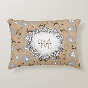 Vintage Birds & Nest Rustic Kraft Brown Decorative Cushion