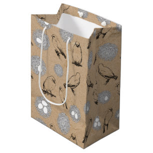 Vintage Birds & Nest Rustic Kraft Brown Medium Gift Bag