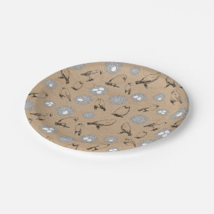 Vintage Birds & Nest Rustic Kraft Brown Paper Plate