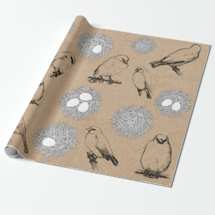 Vintage Birds & Nest Rustic Kraft Brown Wrapping Paper