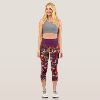 Vintage Birds of Paradise Purple  Capri Leggings