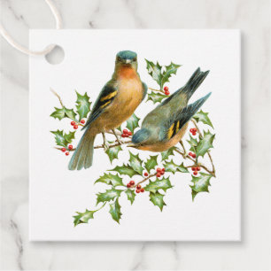 Vintage Birds on a Holly Branch Christmas Gift Tag