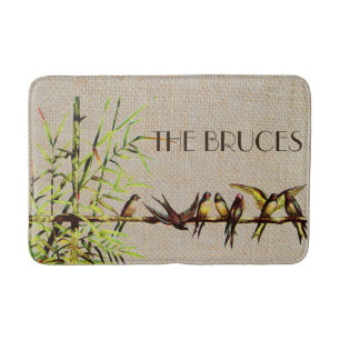 Vintage Birds on Branch Personalised Bath Mat
