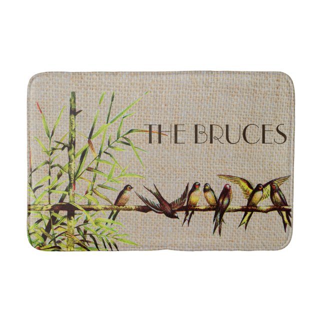 Vintage Birds on Branch Personalised Bath Mat (Front)