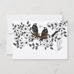 Vintage Birds on Branch White Cherry Blossoms RSVP Card