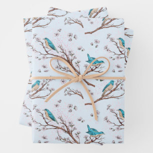 Vintage Birds on Cherry Blossom Branches Wrapping Paper Sheet