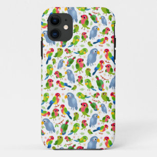 Vintage Birds Pattern, Colourful parakeet pattern iPhone 11 Case