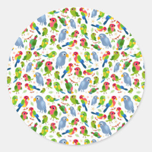 Vintage Birds Pattern, Colourful parakeet pattern Classic Round Sticker