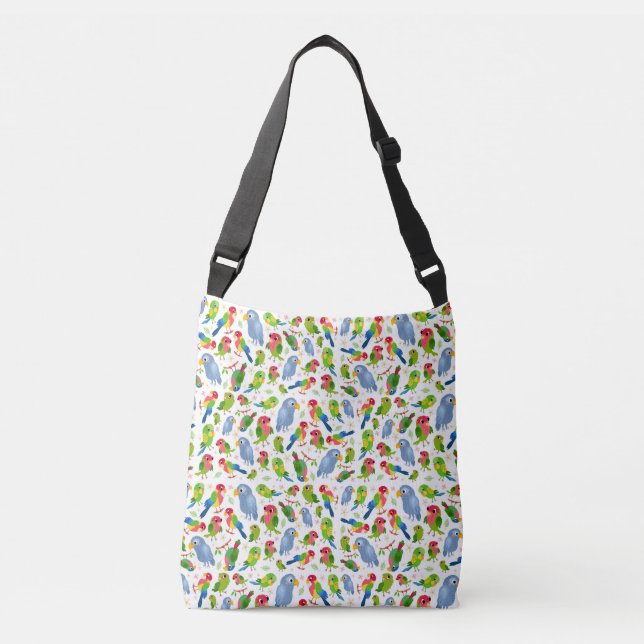 Vintage Birds Pattern, Colourful parakeet pattern Crossbody Bag (Front)